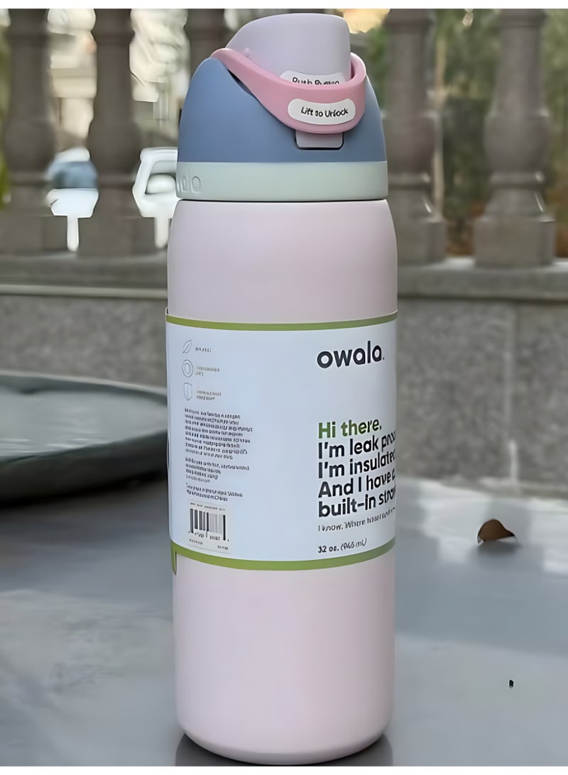 زجاجة ماء عازلة من الفولاذ المقاوم للصدأ Owala FreeSip مع قشة، مقاومة للتسرب، خالية من BPA، 32 أونصة، نكهة باردة، عبوة واحدة، (ماكرون فراولة) - Image 5